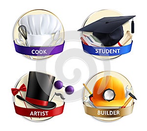 Different Professions Hats Realistic Emblems