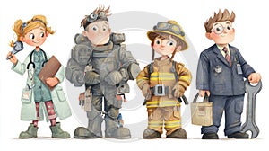 Different professions set in a flat style