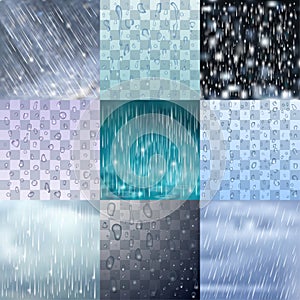 Different rain drops and rainy lines background vector water raindrop illustration