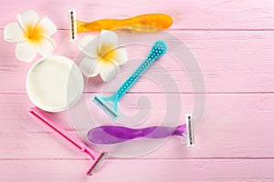 Different razors for depilation on color background