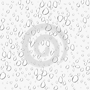 Different realistic transparent water drops. Glass bubble drop condensation surface on isolated background. Vector clean