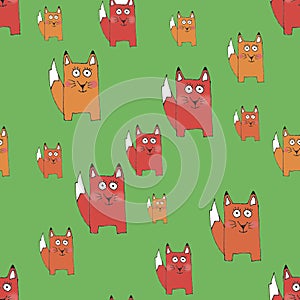 Different size foxes on green background