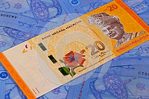 Different Ringgit banknotes from Malaysia on a table