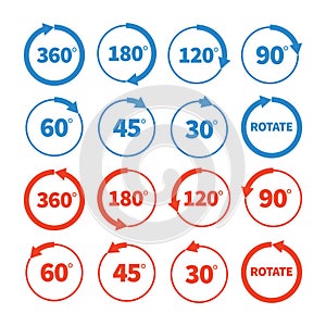 Different rotation angles vector icon set