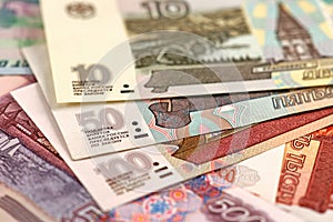 Different russian roubles's banknotes