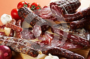 Different salami and meat product