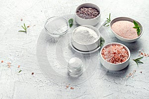 Different salt  types on grey background
