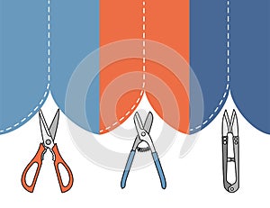 Different scissors models tools for gardening medical barber or tailor flat vector illustration on white background