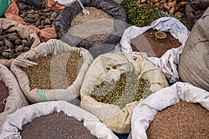 Different seeds in Great Saturday market, Lalibela in Ethiopia