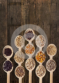 Different Seeds on Wooden Spoons