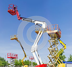 Different self propelled articulated boom lifts and scissor lift