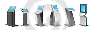 Different self-service kiosk to order and payment online realistic mockup set