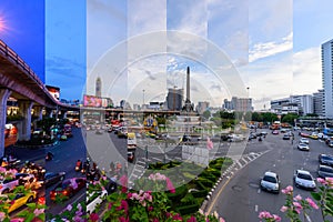 Different shade color of victory monument landmark in Bangkok