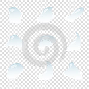 Different shape of water drops vector isolated on transparency background, Glass bubble drop condensation surface