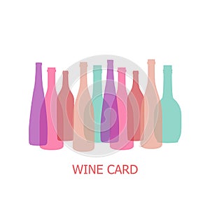 Different shaped colorful Wine bottles. Flat Design