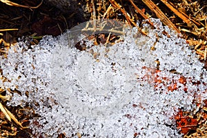 Different Shapes of Crystals of Transparent Clear White Snow Accumulated after Snow Fall  in Winter