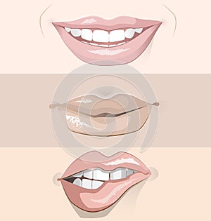 Different shapes of lips expressing various emotional states of humans