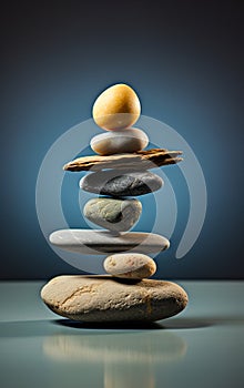 different shapes of stone on dark blue background generative AI