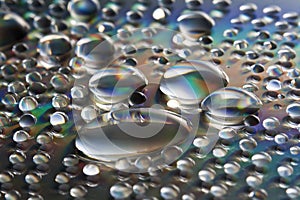 Different shapes of water drops on colorful backgr