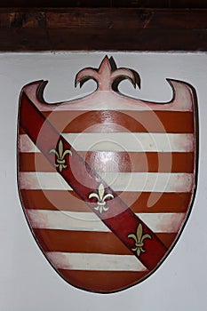 Different shield designs that can be found on the walls in the Bran Castle , Romania