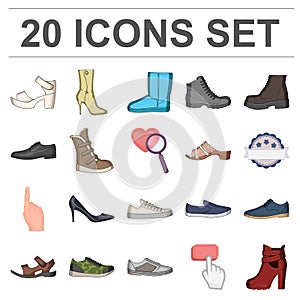 Different shoes cartoon icons in set collection for design. Men`s and women`s shoes vector symbol stock web illustration