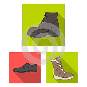 Different shoes flat icons in set collection for design. Men`s and women`s shoes vector symbol stock web illustration.