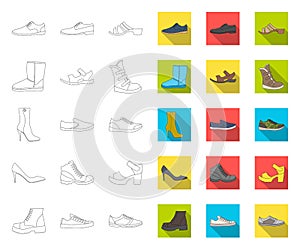 Different shoes outline,flat icons in set collection for design. Men`s and women`s shoes vector symbol stock web