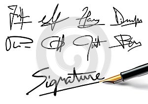 Different signatures to illustrate professional contracts or administrative documents.