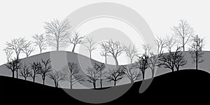 Different silhouettes of landscape with trees