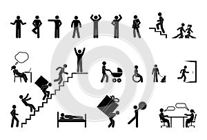 Different situations, pictogram people, stick figure character set