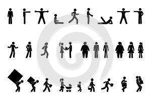 Different situations, pictogram people, stick figure character set