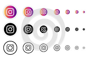 Different size of Instagram logo with vector file rounded Black & White