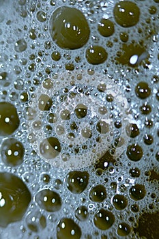 Different size of water bubbles close up modern yellow background high quality prints