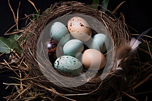different sized eggs nesting together in a birds nest