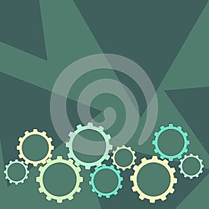 Different Sizes of Color Cog Wheel Gear Engaging, Interlocking, Tesselating. Creative Background Idea for Industrial and