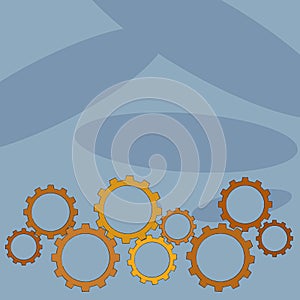 Different Sizes of Color Cog Wheel Gear Engaging, Interlocking, Tesselating. Creative Background Idea for Industrial and