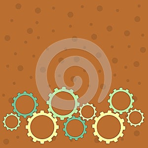 Different Sizes of Color Cog Wheel Gear Engaging, Interlocking, Tesselating. Creative Background Idea for Industrial and