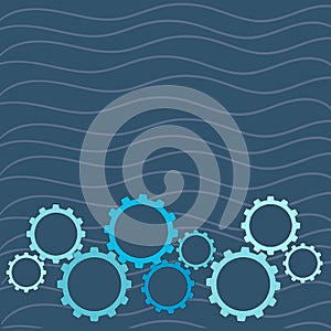 Different Sizes of Color Cog Wheel Gear Engaging, Interlocking, Tesselating. Creative Background Idea for Industrial and