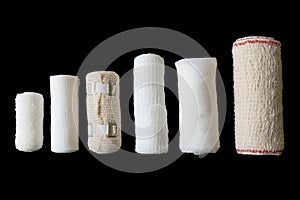 Different sizes of medical bandages.