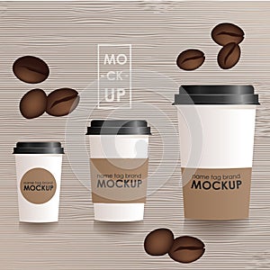 Different sizes and type of coffee cup mock-up. Gradient background.