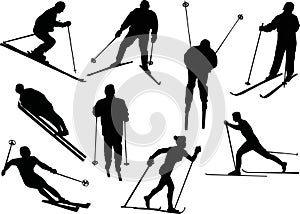 Different skier silhouettes