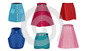Different Skirt Models with Flared Skirt and Pleated Skirt Vector Set