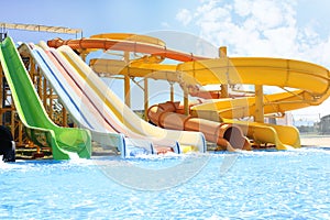 Different slides in water park on day