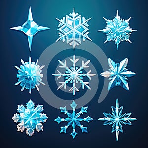 different snowflakes set on blue background