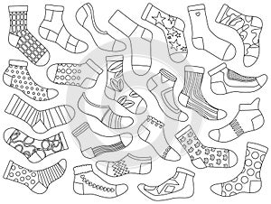 Different socks vector outline set icon. Vector illustration hosiery on white background. Isolated outline set icon
