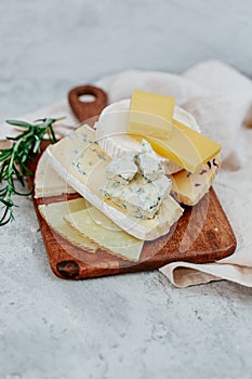 Different sorts of cheese, blue, brie,