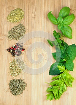 Different sorts of dried and fresh spices