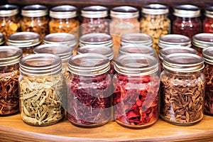 different species of dried botanicals in separate containers