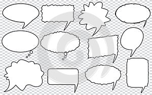 Different speech bubbles white blank cartoon shape