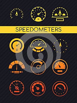 Different speedometers collection - set of vector elements